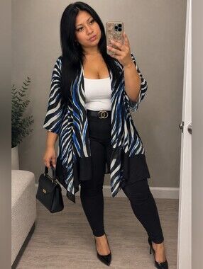 Chico’s Travelers Collection Zebra Print Open Front Cardigan Kimono Size 3 NWT